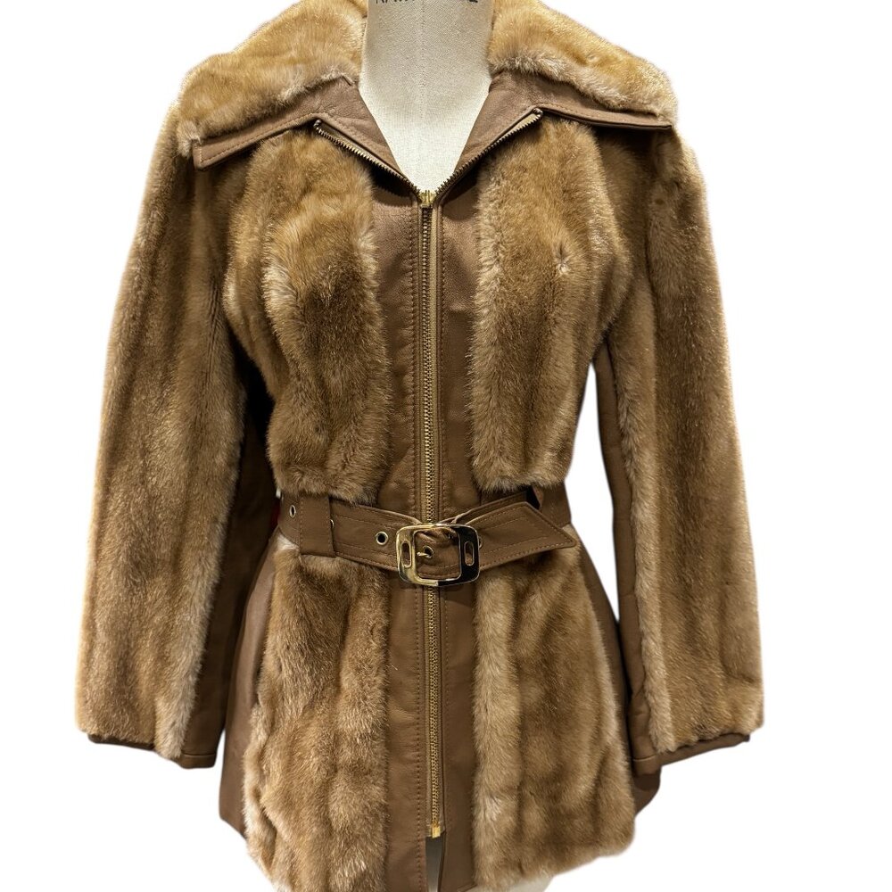 Tissavel of France Tan Fur-Trimmed Trench Coat with Belt